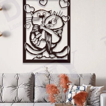 Intra απο ξύλο plywood 3mm-4mm πάχος Έργο τέχνης με δύο γάτες Δίασταση 3x3 cm INTRAFABR-112036047 - Image 2