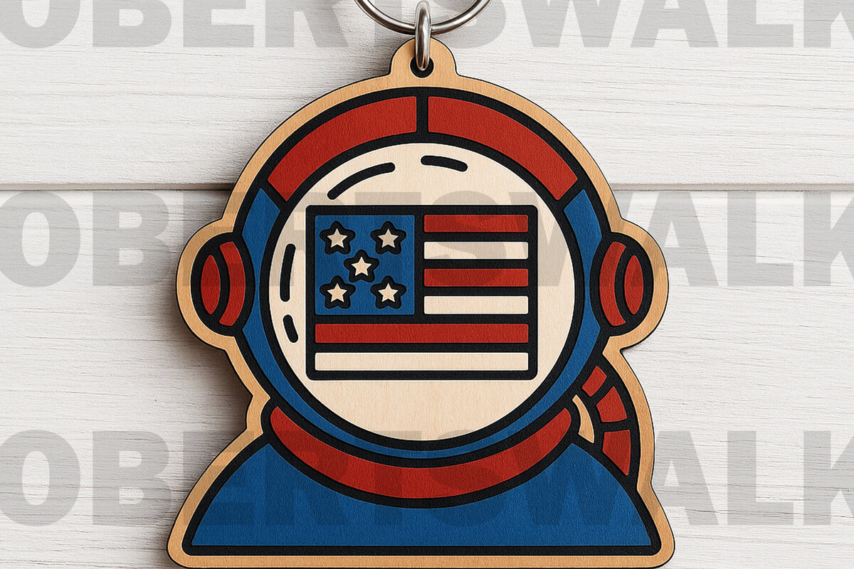 Intra απο ξύλο plywood 3mm-4mm πάχος Μπρελόκ με λέιζερ Flag Astronaut Δίασταση 6x6 cm INTRAFABR-122399522