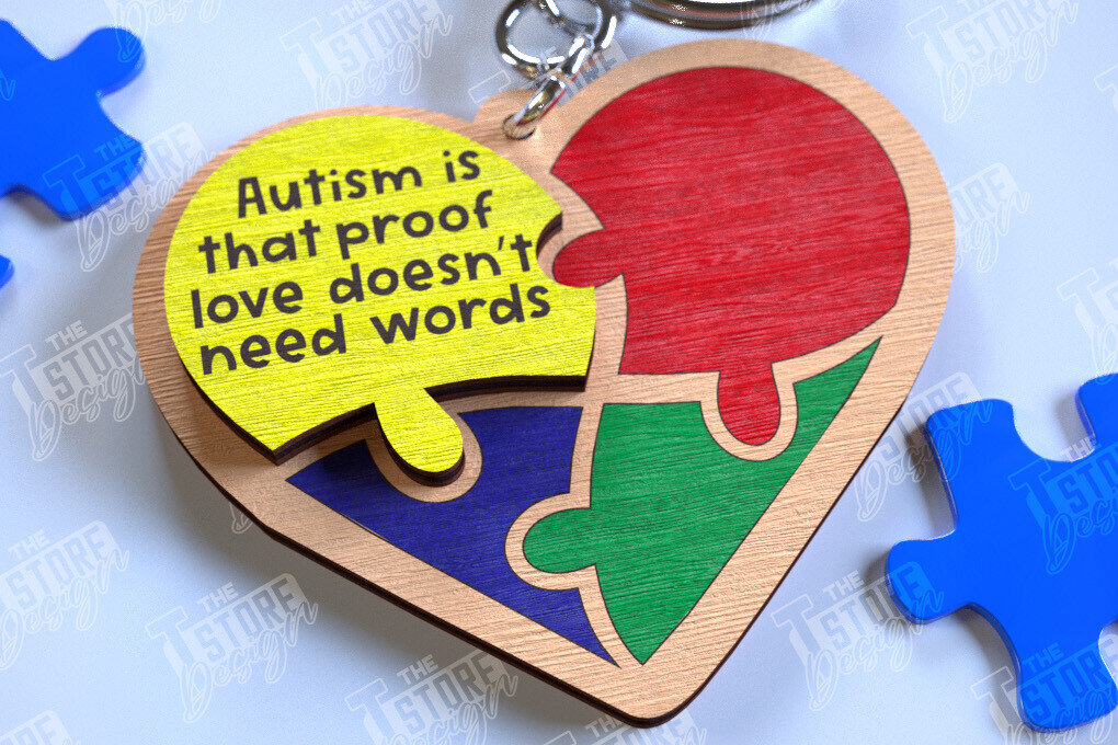 Intra απο ξύλο plywood 3mm-4mm πάχος Μπρελόκ Ευαισθητοποίησης για τον Αυτισμό | Σημάδι αυτισμού Δίασταση 6x6 cm INTRAFABR-113927112