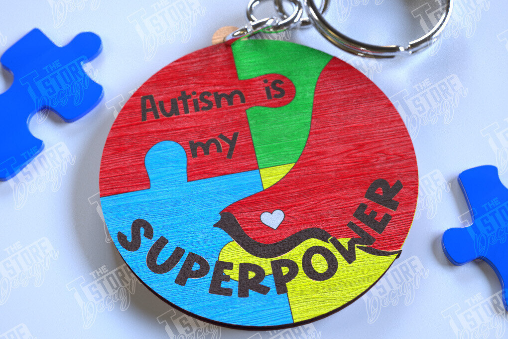 Intra απο ξύλο plywood 3mm-4mm πάχος Μπρελόκ Ευαισθητοποίησης για τον Αυτισμό | Σημάδι αυτισμού Δίασταση 6x6 cm INTRAFABR-113927116