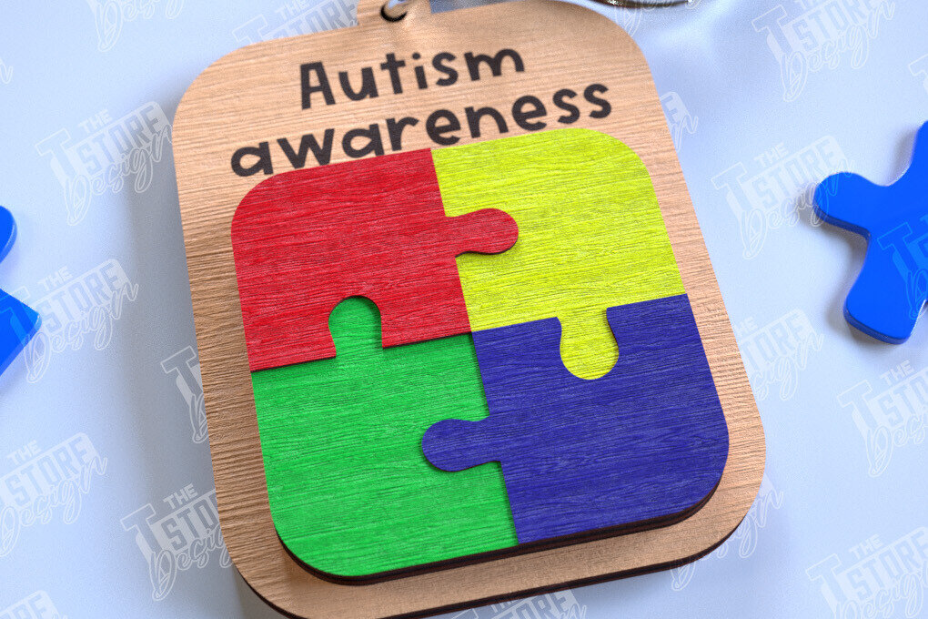 Intra απο ξύλο plywood 3mm-4mm πάχος Μπρελόκ Ευαισθητοποίησης για τον Αυτισμό | Σημάδι αυτισμού Δίασταση 6x6 cm INTRAFABR-113927127