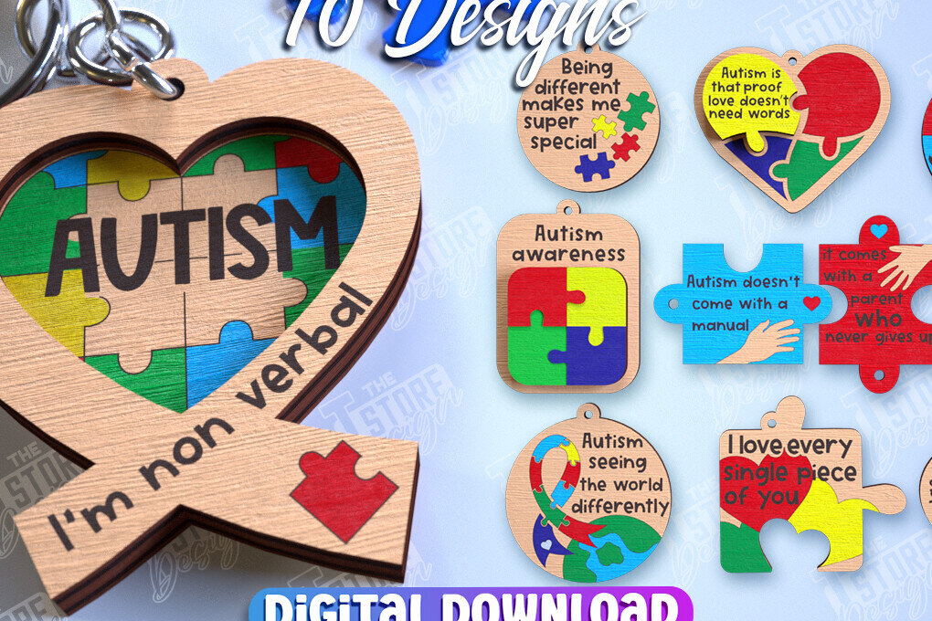 Intra απο ξύλο plywood 3mm-4mm πάχος Μπρελόκ Ευαισθητοποίησης για τον Αυτισμό | CNC Δίασταση 6x6 cm INTRAFABR-113927215