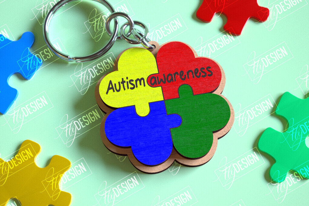 Intra απο ξύλο plywood 3mm-4mm πάχος Keychain Autism Awareness Δίασταση 6x6 cm INTRAFABR-114806103 - Image 3