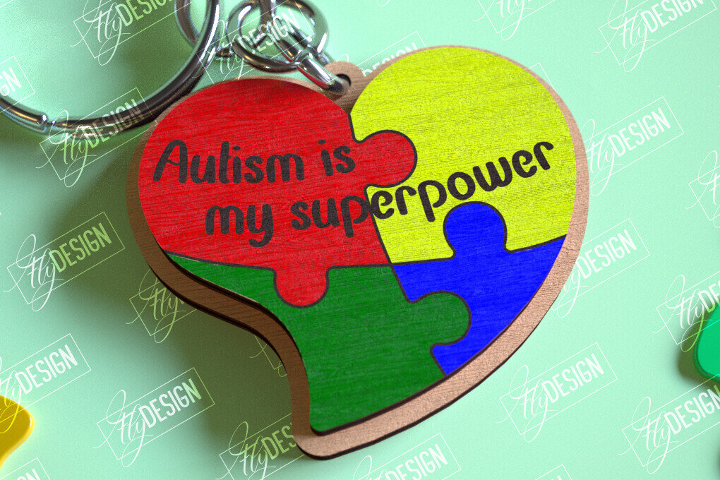 Intra απο ξύλο plywood 3mm-4mm πάχος Keychain Autism Awareness Δίασταση 6x6 cm INTRAFABR-114806103 - Image 4