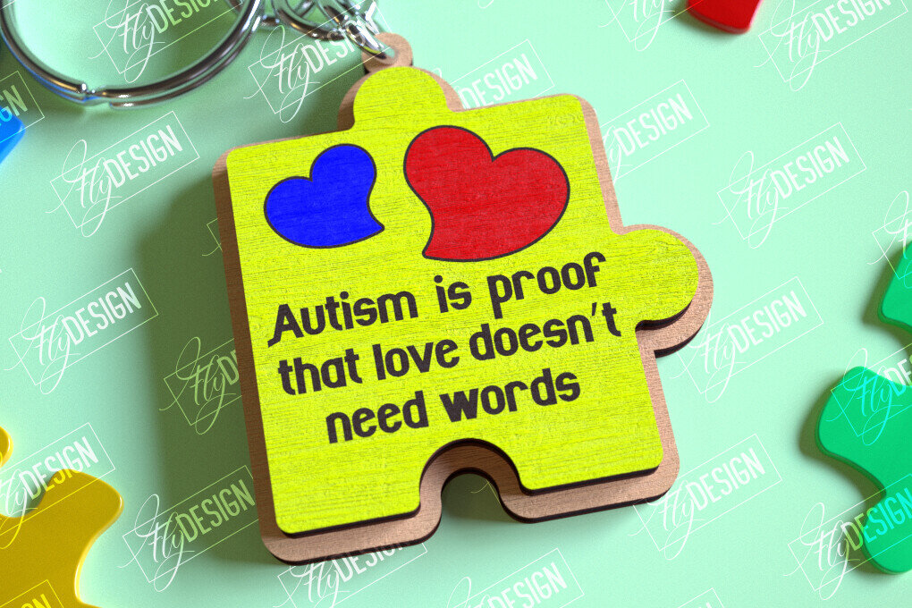 Intra απο ξύλο plywood 3mm-4mm πάχος Keychain Autism Awareness Δίασταση 6x6 cm INTRAFABR-114806103 - Image 5