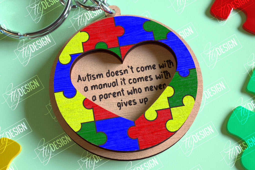Intra απο ξύλο plywood 3mm-4mm πάχος Keychain Autism Awareness Δίασταση 6x6 cm INTRAFABR-114806103 - Image 10