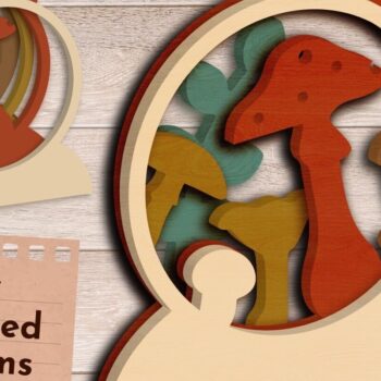 Intra απο ξύλο plywood 3mm-4mm πάχος Φθινοπωρινό 3D Layered Decor, Mushrooms  Δίασταση 30x20 cm INTRAFABR-79092572 - Image 1