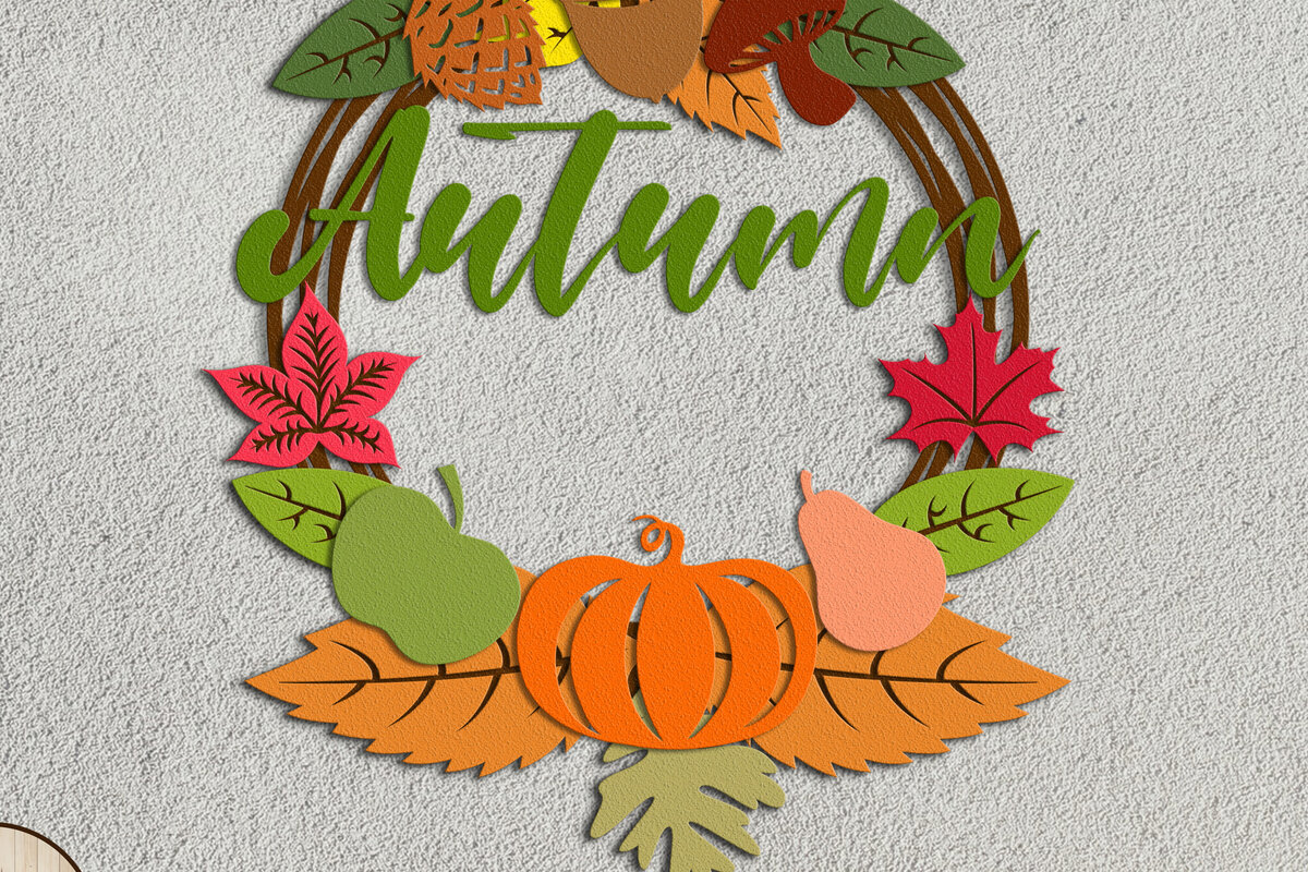 Intra απο ξύλο plywood 3mm-4mm πάχος Πρότυπο διακοσμητικό στεφάνι φθινοπώρου Δίασταση 30x20 cm INTRAFABR-106887472