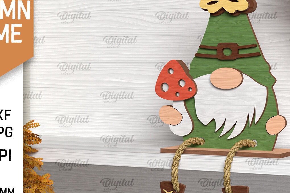 Intra απο ξύλο plywood 3mm-4mm πάχος Φθινοπωρινό Gnome  σχέδιο. Gnome Δίασταση 30x20 cm INTRAFABR-103508999 - Image 1