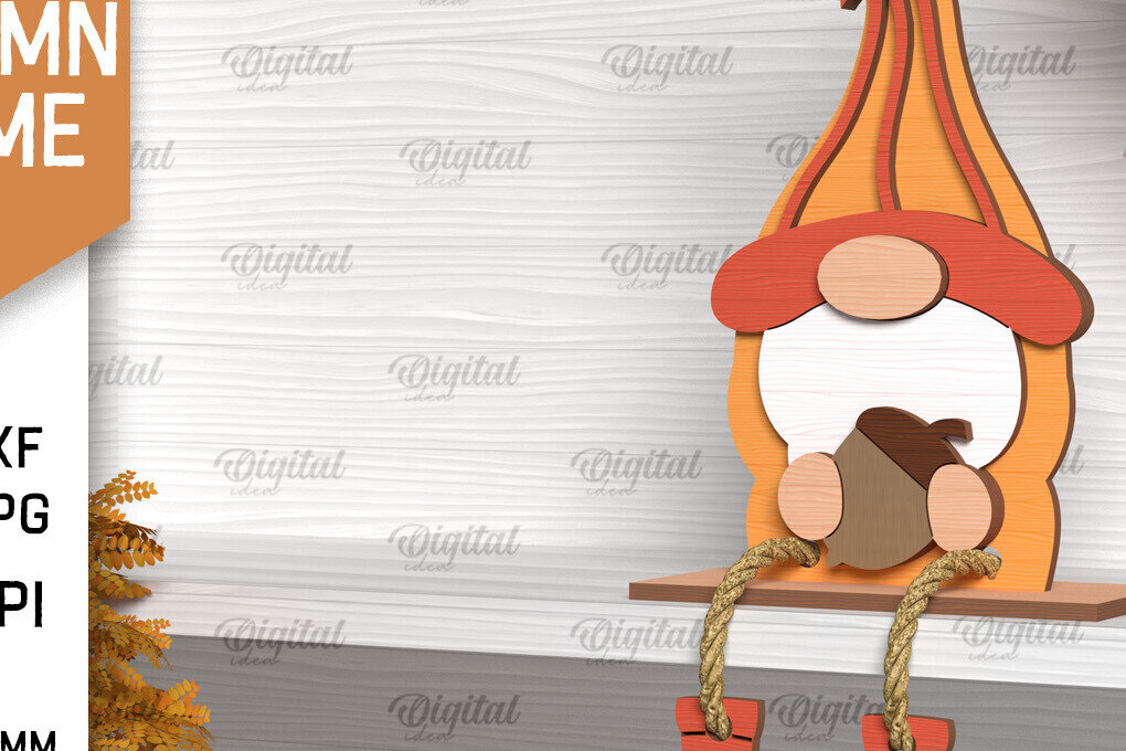 Intra απο ξύλο plywood 3mm-4mm πάχος Φθινοπωρινό Gnome  σχέδιο. Gnome Δίασταση 30x20 cm INTRAFABR-103509109 - Image 1