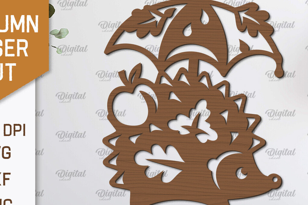 Intra απο ξύλο plywood 3mm-4mm πάχος Διακόσμηση τοίχου με φθινοπωρινό σκαντζόχοιρο με λέιζερ Δίασταση 30x20 cm INTRAFABR-101606925 - Image 1