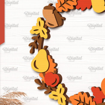 Intra απο ξύλο plywood 3mm-4mm πάχος Φθινοπωρινό στεφάνι με λέιζερ. Φθινοπωρινό στεφάνι Δίασταση 30x20 cm INTRAFABR-102965074 - Image 1