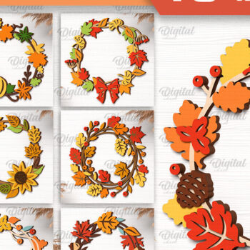 Intra απο ξύλο plywood 3mm-4mm πάχος Δέσμη κοπής με λέιζερ στεφάνια φθινοπώρου Δίασταση 30x20 cm INTRAFABR-102987445 - Image 1