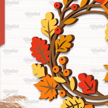 Intra απο ξύλο plywood 3mm-4mm πάχος Δέσμη κοπής με λέιζερ στεφάνια φθινοπώρου Δίασταση 30x20 cm INTRAFABR-102987445 - Image 2