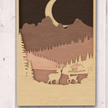 Intra απο ξύλο plywood 3mm-4mm πάχος Ayered Deer και Moonlit Mountain Wall Δίασταση 30x20 cm INTRAFABR-113766140 - Image 1