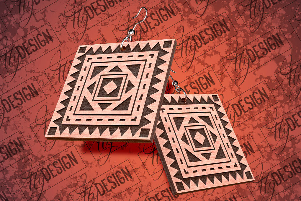 Intra απο ξύλο plywood 3mm-4mm πάχος Σκουλαρίκια Aztec Δίασταση 3x3 cm INTRAFABR-79292848