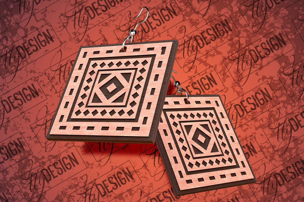 Intra απο ξύλο plywood 3mm-4mm πάχος Σκουλαρίκια Aztec Δίασταση 3x3 cm INTRAFABR-79292889