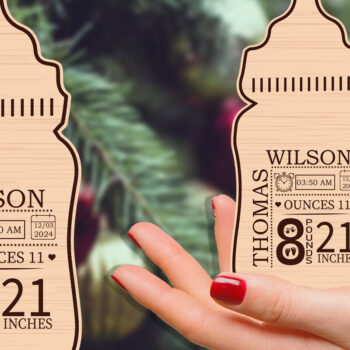 Intra απο ξύλο plywood 3mm-4mm πάχος Βρεφική Ανακοίνωση Στολίδι Δίασταση 8x8 cm INTRAFABR-88987724 - Image 1