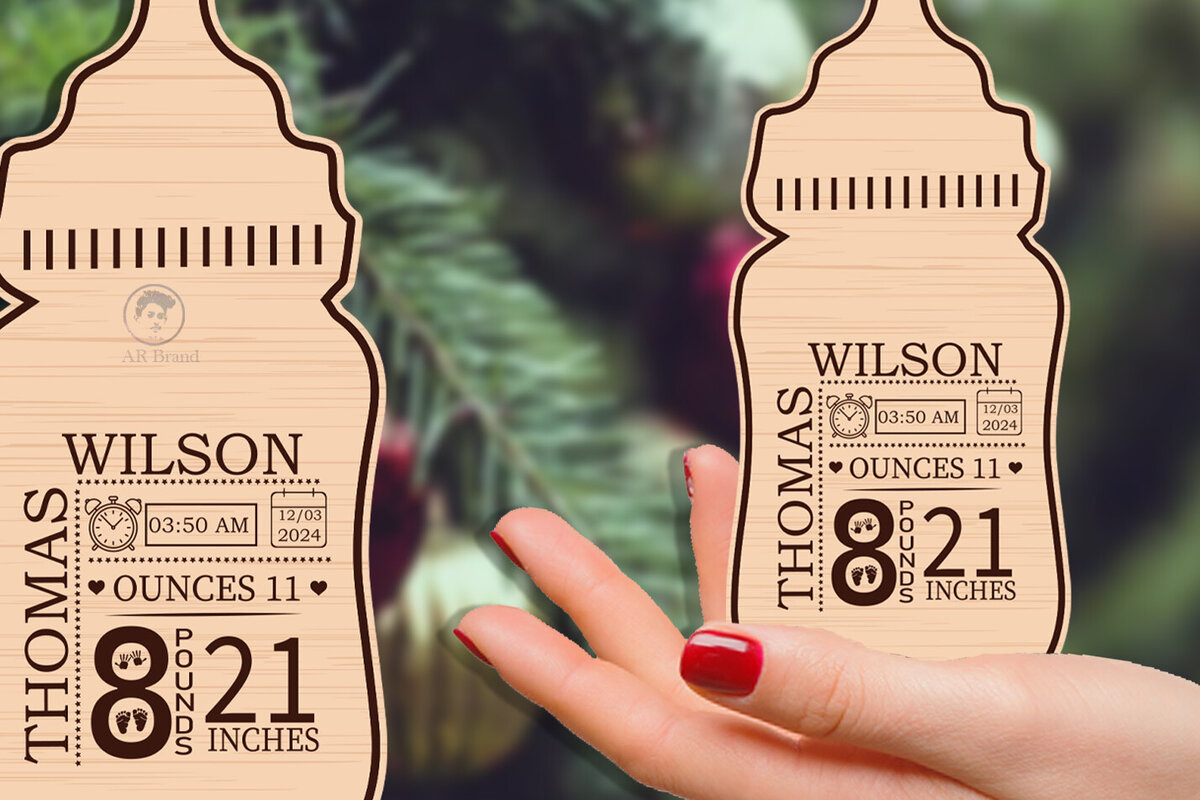 Intra απο ξύλο plywood 3mm-4mm πάχος Βρεφική Ανακοίνωση Στολίδι Δίασταση 8x8 cm INTRAFABR-88987724