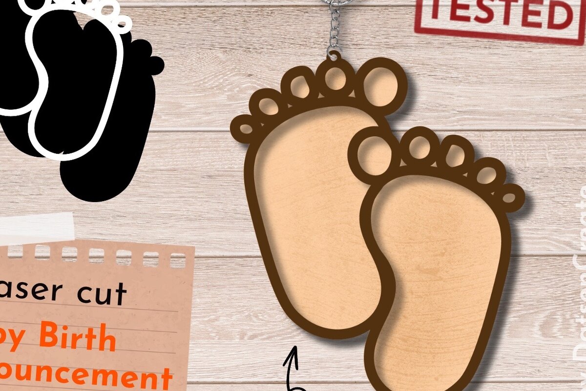 Intra απο ξύλο plywood 3mm-4mm πάχος Ανακοίνωση γέννησης Μπρελόκ, Μωρό Δίασταση 3x3 cm INTRAFABR-65283882