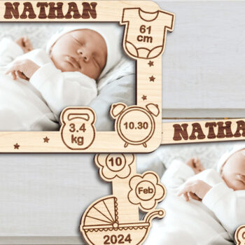 Intra απο ξύλο plywood 3mm-4mm πάχος Κορνίζα γέννησης μωρού Δίασταση 20x30 cm INTRAFABR-102981520 - Image 2