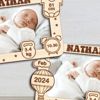 Intra απο ξύλο plywood 3mm-4mm πάχος Κορνίζα γέννησης μωρού Δίασταση 20x30 cm INTRAFABR-102981410 - Image 2