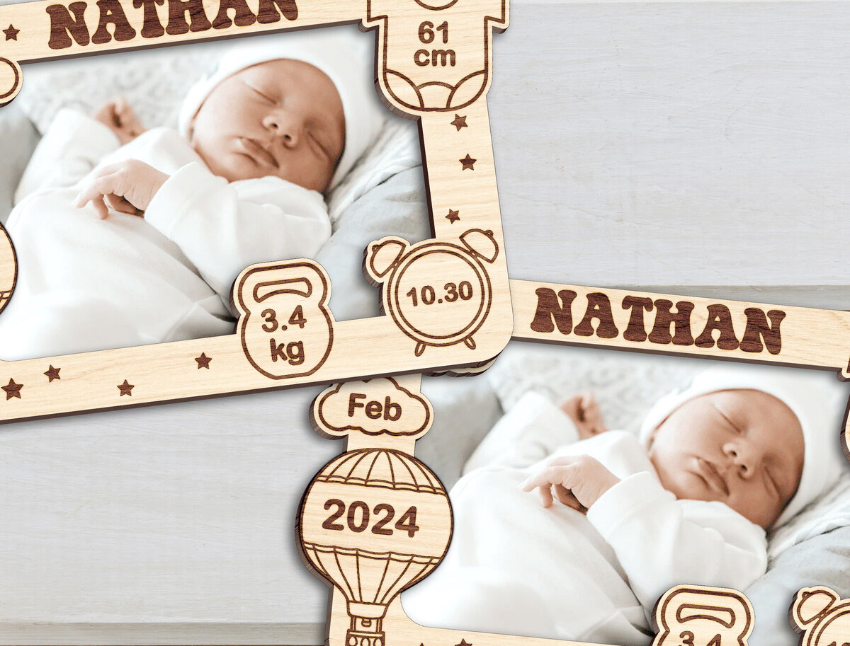 Intra απο ξύλο plywood 3mm-4mm πάχος Κορνίζα γέννησης μωρού Δίασταση 20x30 cm INTRAFABR-102981410 - Image 2
