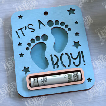 Intra απο ξύλο plywood 3mm-4mm πάχος Baby Boy Money Card | Ευχετήρια κάρτα |CNC Δίασταση 10x20 cm INTRAFABR-97158937 - Image 1