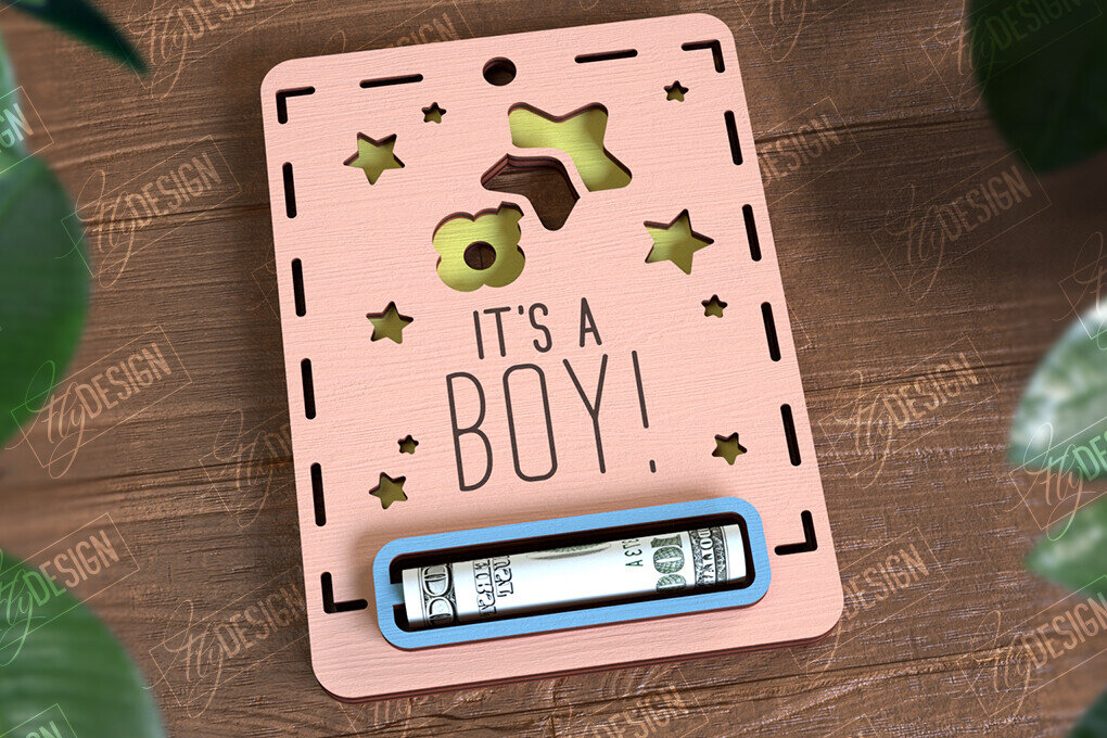 Intra απο ξύλο plywood 3mm-4mm πάχος Baby Boy Money Card | Ευχετήρια κάρτα |CNC Δίασταση 10x20 cm INTRAFABR-97155234 - Image 1