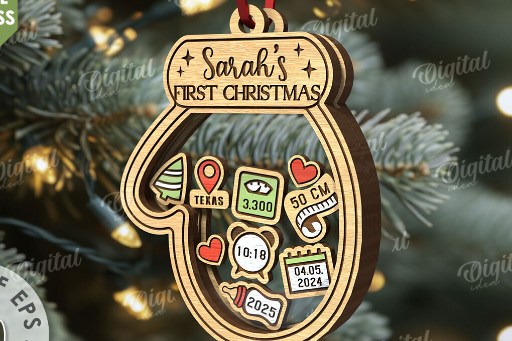 Intra απο ξύλο plywood 3mm-4mm πάχος Πρώτο χριστουγεννιάτικο στολίδι μωρού με λέιζερ Δίασταση 8x8 cm INTRAFABR-110676444