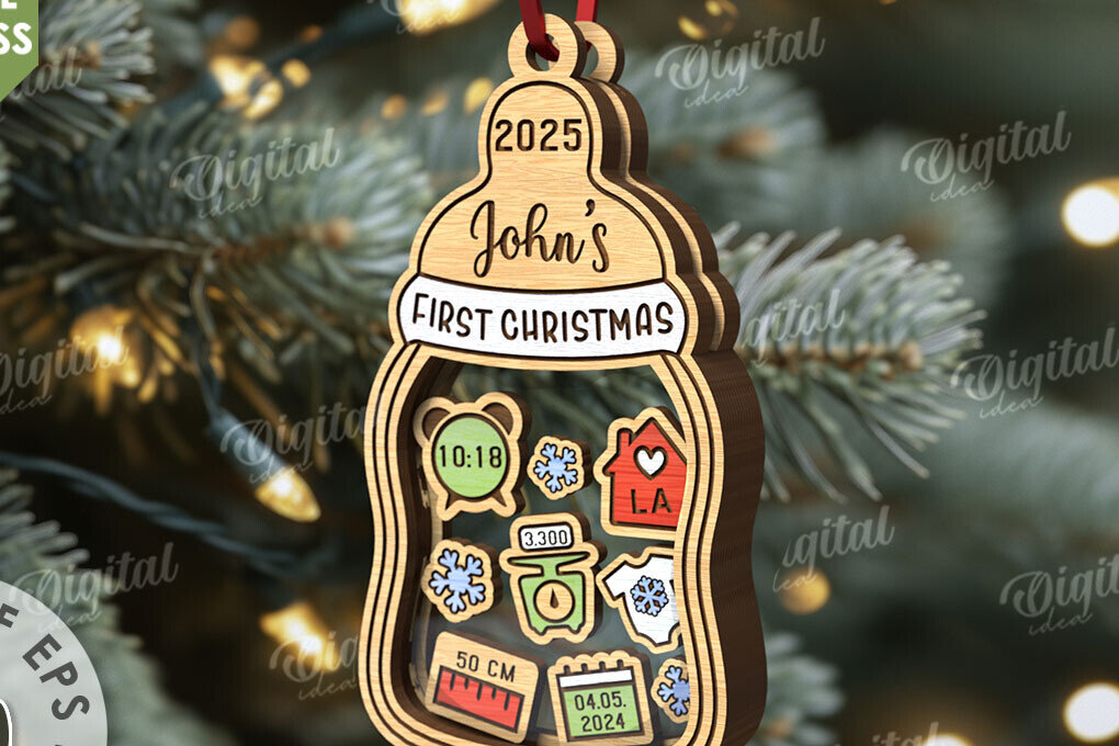 Intra απο ξύλο plywood 3mm-4mm πάχος Πρώτο χριστουγεννιάτικο στολίδι μωρού με λέιζερ Δίασταση 8x8 cm INTRAFABR-110676498