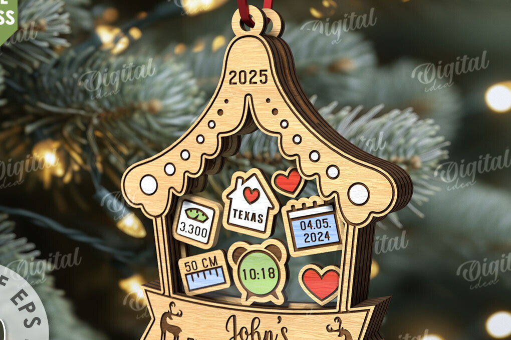 Intra απο ξύλο plywood 3mm-4mm πάχος Πρώτο χριστουγεννιάτικο στολίδι μωρού με λέιζερ Δίασταση 8x8 cm INTRAFABR-110676108