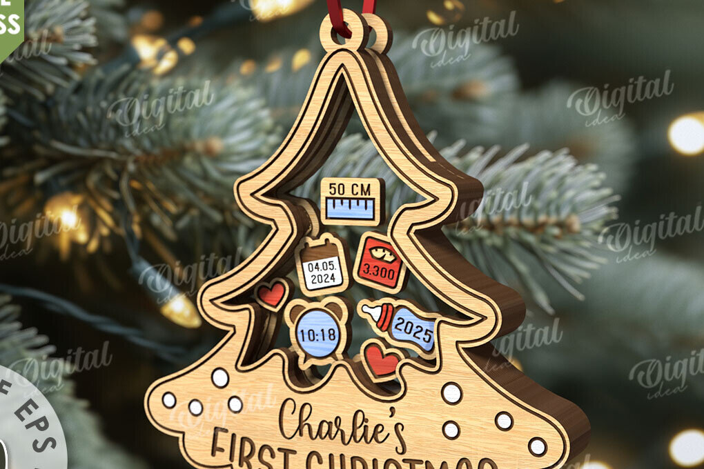 Intra απο ξύλο plywood 3mm-4mm πάχος Πρώτο χριστουγεννιάτικο στολίδι μωρού με λέιζερ Δίασταση 8x8 cm INTRAFABR-110676370
