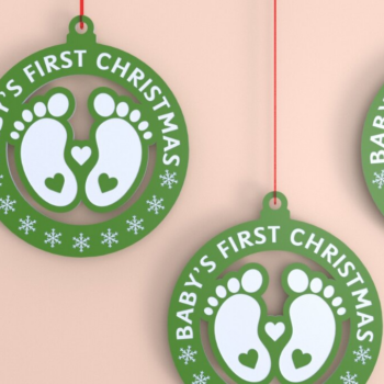 Intra απο ξύλο plywood 3mm-4mm πάχος Πρώτο χριστουγεννιάτικο στολίδι μωρού με λέιζερ Δίασταση 8x8 cm INTRAFABR-80186623 - Image 1