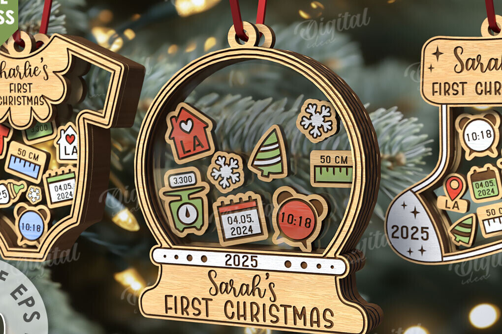 Intra απο ξύλο plywood 3mm-4mm πάχος λέιζερ Baby First XMas Ornaments Δίασταση 8x8 cm INTRAFABR-110746037