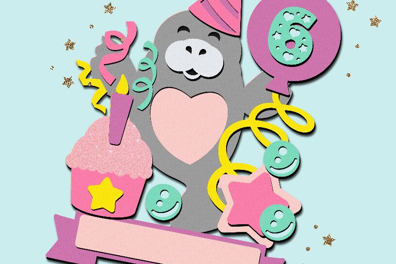 Intra απο ξύλο plywood 3mm-4mm πάχος Baby Manatee Cake Topper 3D Δίασταση 15x15 cm INTRAFABR-107907352 - Image 1