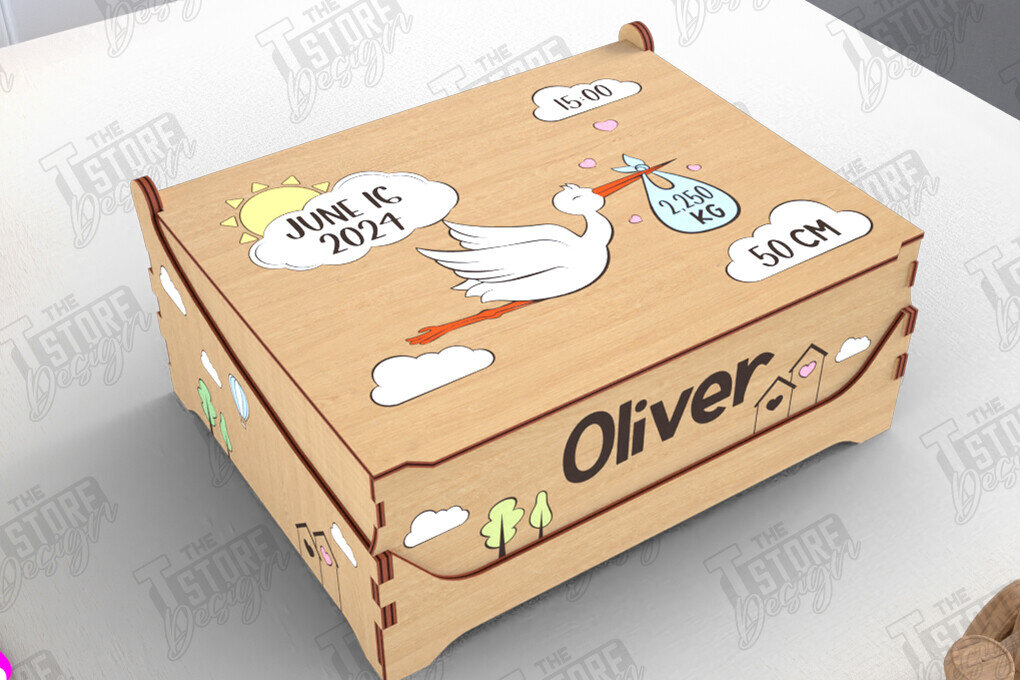 Intra απο ξύλο plywood 3mm-4mm πάχος Baby Memory Box | Προσωποποιημένο κουτί | CNC Δίασταση 10x10 cm INTRAFABR-113933907