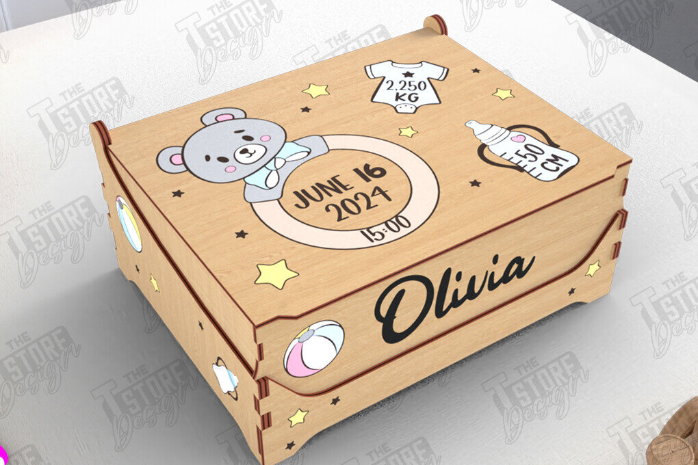 Intra απο ξύλο plywood 3mm-4mm πάχος Baby Memory Box | Προσωποποιημένο κουτί | CNC Δίασταση 10x10 cm INTRAFABR-113933919