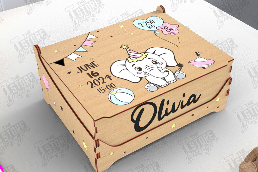 Intra απο ξύλο plywood 3mm-4mm πάχος Baby Memory Box | Προσωποποιημένο κουτί | CNC Δίασταση 10x10 cm INTRAFABR-113933942