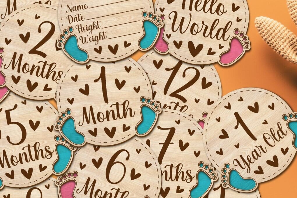 Intra απο ξύλο plywood 3mm-4mm πάχος Baby Milestone Cards Cut Δίασταση 30x20 cm INTRAFABR-97519317 - Image 1