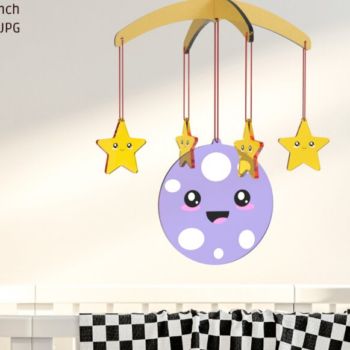 Intra απο ξύλο plywood 3mm-4mm πάχος Baby Mobile Moon and Star | | Λέιζερ Δίασταση 15x15 cm INTRAFABR-84402638 - Image 1