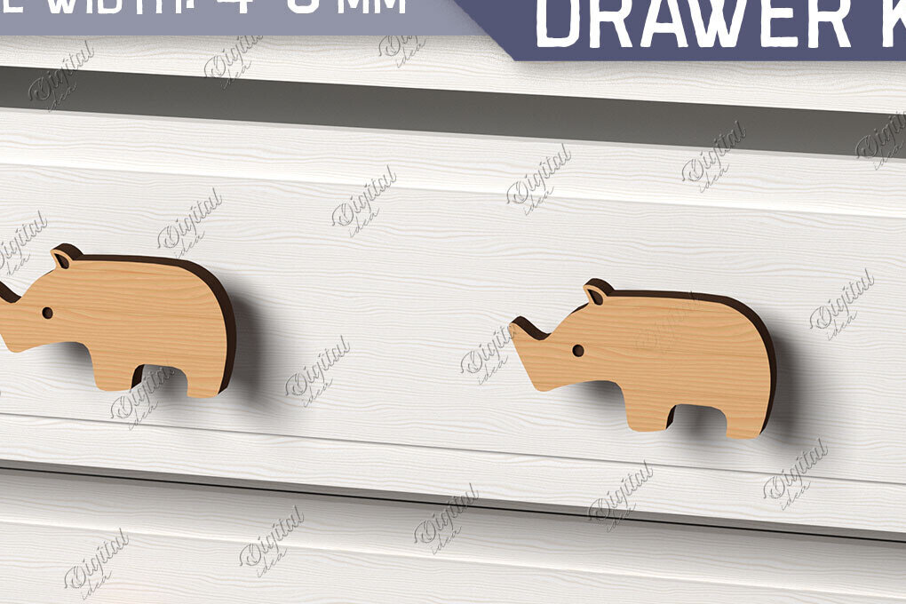 Intra απο ξύλο plywood 3mm-4mm πάχος Πόμολα συρταριών παιδικού σταθμού. Ρινόκερως Δίασταση 30x20 cm INTRAFABR-86302605