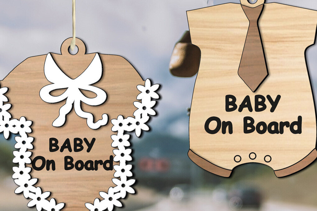 Intra απο ξύλο plywood 3mm-4mm πάχος Baby on Board Διακοσμητικό λέιζερ θήκης αυτοκινήτου Δίασταση 3x3 cm INTRAFABR-105812482 - Image 1