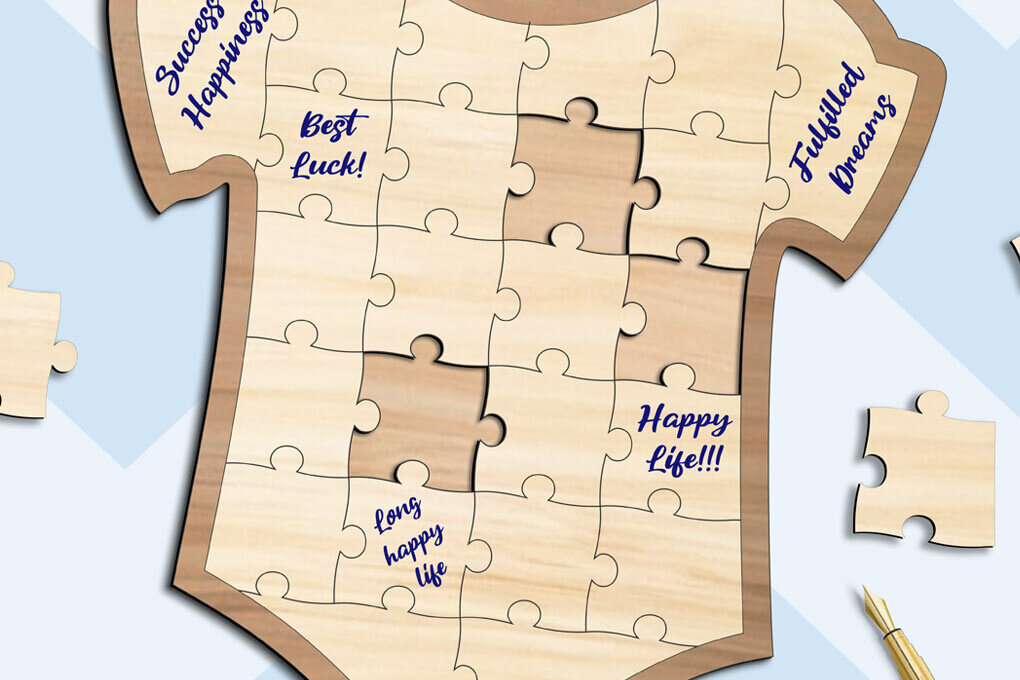 Intra απο ξύλο plywood 3mm-4mm πάχος Baby Onesie Jump Suit Baby Shower Puzzle Δίασταση 10x10 cm INTRAFABR-103439533 - Image 1