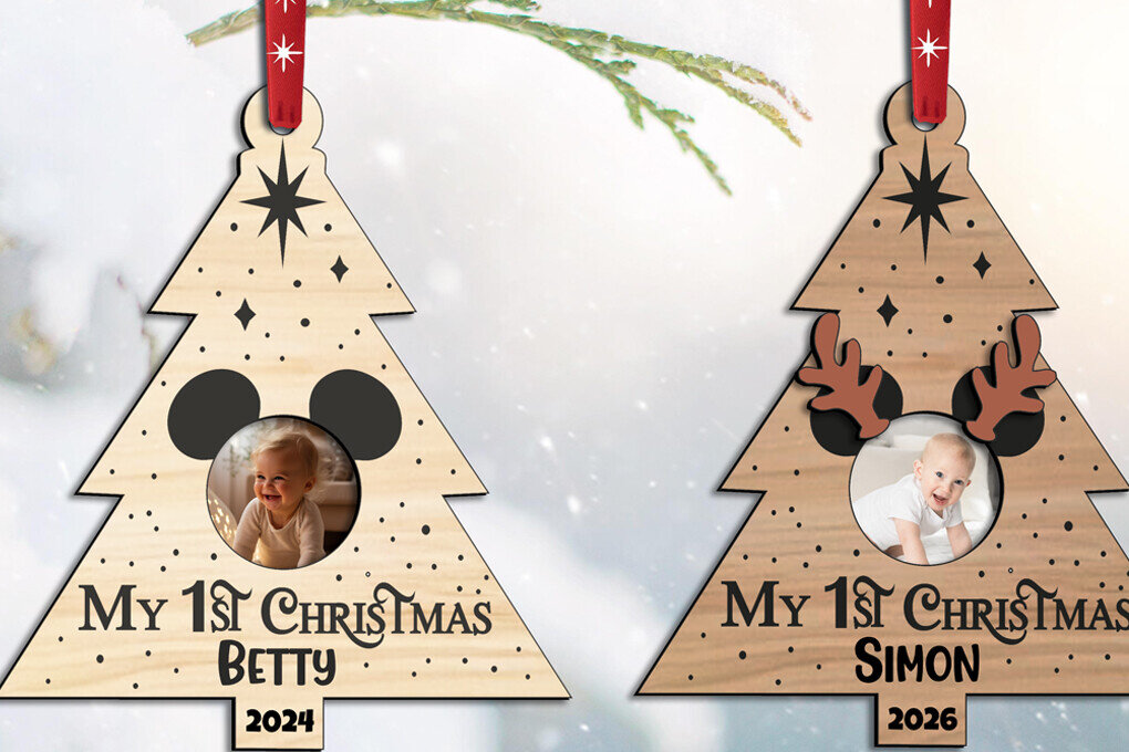 Intra απο ξύλο plywood 3mm-4mm πάχος Baby Photo Το πρώτο μου χριστουγεννιάτικο πεύκο Δίασταση 8x8 cm INTRAFABR-108476889