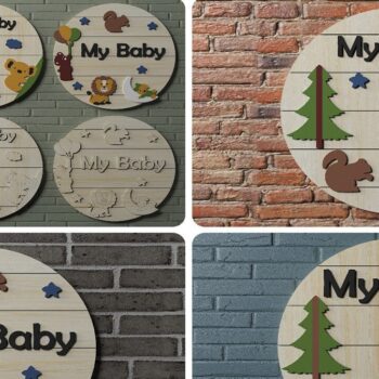 Intra απο ξύλο plywood 3mm-4mm πάχος Διακοσμήσεις με κρεμάστρα τοίχου στρογγυλές για μωρό Δίασταση 30x20 cm INTRAFABR-46324665 - Image 2