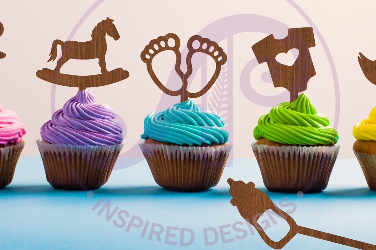 Intra απο ξύλο plywood 3mm-4mm πάχος Baby Shower Cupcake , 6 Σχέδια Δίασταση 30x20 cm INTRAFABR-86811237 - Image 1