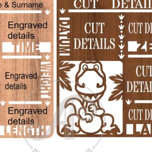 Intra απο ξύλο plywood 3mm-4mm πάχος Baby Stats, Birth Plaque Dinosaur Δίασταση 22x22 cm INTRAFABR-67519416