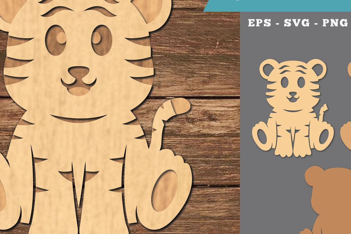 Intra απο ξύλο plywood 3mm-4mm πάχος Baby Tiger 3D Δίασταση 15x15 cm INTRAFABR-107209092
