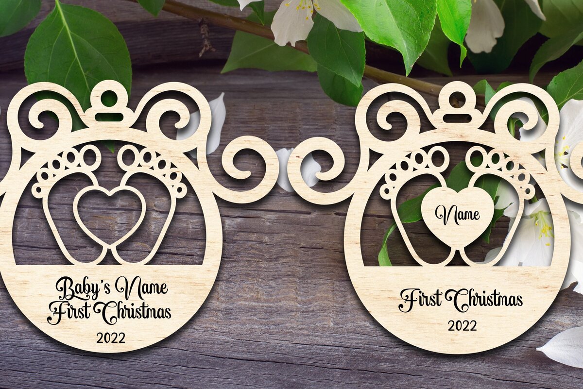 Intra απο ξύλο plywood 3mm-4mm πάχος Baby's First Christmas Ornament V2 Δίασταση 8x8 cm INTRAFABR-34243728